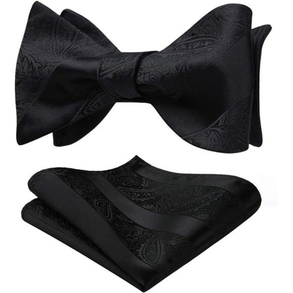 Men's Bow Ties Self Tie Woven Satin Pocket Squares Set Formal Tuxedo Floral